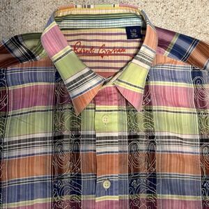 Robert Graham Embroidered Shirt Sz L Short Sleeve MixedColor Weave w/Scrolling